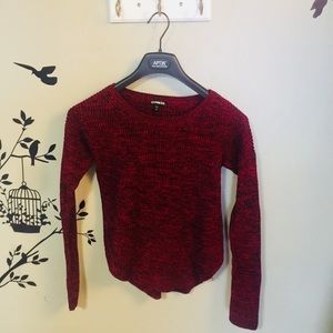 Red and Black Marled Express Shirttail Sweater